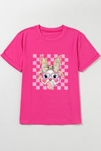 Load image into Gallery viewer, Rose Red Plaid Bubble Gum Rabbit Graphic Easter T Shirt