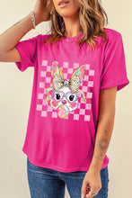 Load image into Gallery viewer, Rose Red Plaid Bubble Gum Rabbit Graphic Easter T Shirt