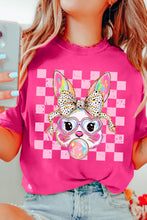 Load image into Gallery viewer, Rose Red Plaid Bubble Gum Rabbit Graphic Easter T Shirt