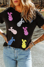 Load image into Gallery viewer, Black Sequin Bunny Doll Graphic Easter Day T Shirt