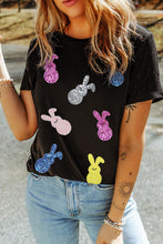 Load image into Gallery viewer, Black Sequin Bunny Doll Graphic Easter Day T Shirt