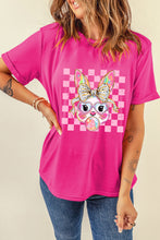 Load image into Gallery viewer, Rose Red Plaid Bubble Gum Rabbit Graphic Easter T Shirt
