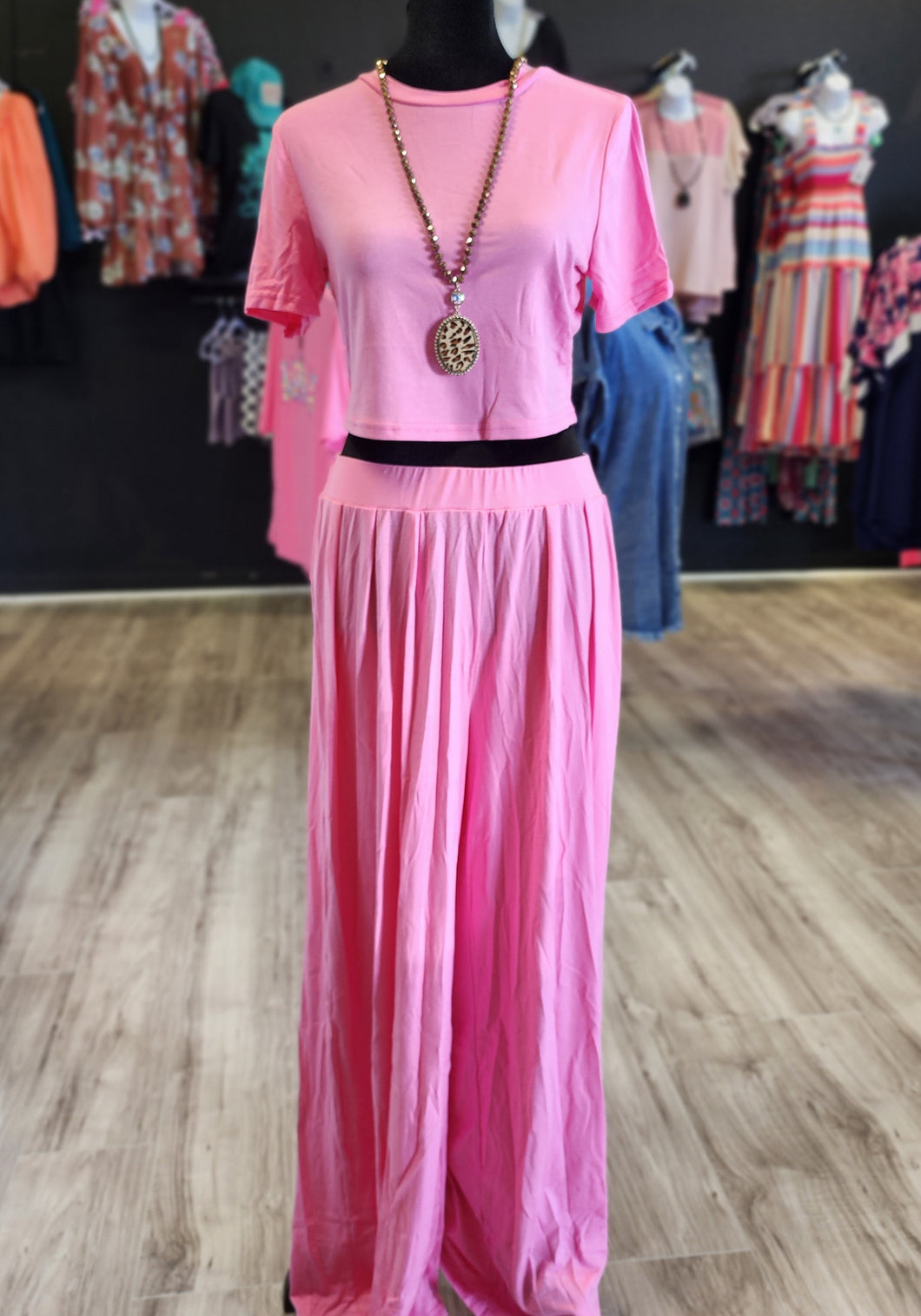 Pink Crop Top and Pant Set