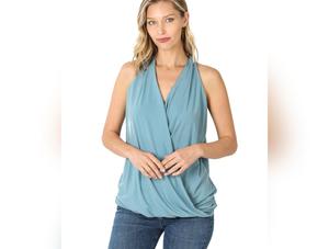 BRUSHED DTY SURPLICE HALTER TOP