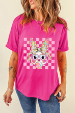 Load image into Gallery viewer, Rose Red Plaid Bubble Gum Rabbit Graphic Easter T Shirt
