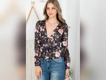 Load image into Gallery viewer, Black Floral Long Sleeve Top
